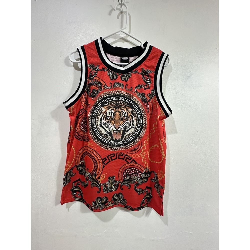 Genuine Authentic Garment Men's Red Shirt Tiger All Over Print  Tank Top SZ S